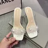 Tofflor 2024 Summer Transparenta Women Fashion Open Toe Crystal Wedges High Heels Kvinnliga glider Flower Sandals för kvinnor
