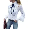 Blouses pour femmes Elegant Bow Tie Blouse Femme Lantern Slevelle Colde Blanc Shirts Office Lady Work Shirt Tops Casual Tops Vêtements féminins