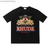 Hochwertiger Original-Rhuder-Designer T-Shirts Mode Mode Langschwanz Papageienabdruck Hip-Hop Unisex Lose Casual Short Sleeved T-Shirt mit 1: 1 Logo