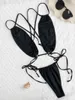Женские купальные костюмы Женщины бикини устанавливают один кусок черный брус купания с высокой талией без спинки