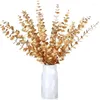 Fleurs décoratives 10pcs plantes artificielles Gold Eucalyptus Feuille verte fausse plante Diy Flower Bouquet Ornement pour la fête de mariage de Noël