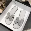 Fashion Original h Designer Slippers Slippers for Womens Outerwear 2024 New Trend Summer Rhinestone Sandals Fashionable Beach Flat with 1:1 Brand Logo