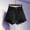 Kvinnors jeans avslappnad hög midja denim shorts kvinnor sommarficka tassel hål rippade korta kvinnliga byxor kvinna femme