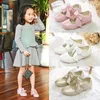 Baskets Chaussures pour enfants Chaussures or rose blanc fille arc chaussures en cuir chaussures printemps et automne appartement pour enfants fleuris