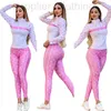 Pantalon de pantalon à deux pièces pour femmes Suctifon sportif rose décontracté de créateur de jogging à manches longues navire gratuit H4D9