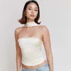 Frauen Tanks elegante Herbst Halfer Hollow -out Satin Rückenless Cropped Tops trägerloser dünner Weste Party Clubwear Kleidung