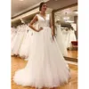 Robes satinées en tulle sheer V couche 2020 Backless Sweep Train Modest plage country mariage robe nuptiale vestide sur mesure vestido de novia estido