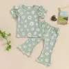 Ensembles de vêtements focusnorm 0-5y Petite fille Summer Lovely Clothes Set Floral Imprimer des manches courtes avec un pantalon-fond de cloche