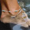 Fußkettchen trendige grüne Perlen Einfache Fußkettchen -Füße Armband für Frauen Strandschuh Vintage Fußkettchen Boho -Stil Party Sommer Schmuck Neue Neue