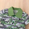 T-shirty moda baby boy letnia koszulka T-shirt swobodny dinozaur z nadrukiem krótkie guziki na guziki dla dzieci odzież koszulka 2405