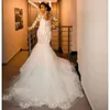 Suknia wspaniała ślub ślubna długie sukienki Rękawy 3D Kwikie Kwilikową z wysoką szyją złudzenie z iluzji Plus Crystals Sweet Train Vestido de novia