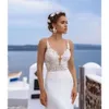 Robe de mariée robes en dentelle nuptiale Applique sirène spaghetti bretelles de train de balayage sur mesure de novia plus taille