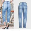 Jeans femminile signore sciolte che si allungano 3d strappati con ricami rosa fiore elastico pantaloni in denim in alto y2k