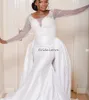 Suknie ślubne Aso Ebi Ebi -Mermaid z odłączanym pociągiem Pearki długoterminowe Nigeria African Country Bridal Sukienka 2024 2 w 1 w rozmiarze Bride Church Vestio Novia Mariage