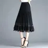 Юбки корейские весенние летние летние слабые повседневные плиссированные юбки Элегантные женщины сетчали черные юбки MIDI Office Lady Fashion Chefon Новая высокая талия