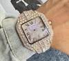 Hip -Hop -Out Square Face Watch Herren Quartz -Bewegung Edelstahlgurt Präsident Diamonds Ringkettenarmband Großhandel männliche Geschenke Armbanduhr