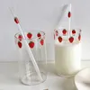 Tumblers 300ml High Borosilicate Nana Cute Strawberry Water Milk Beverage Glass Cup with Straw Upgrade Thick Edition Gift H240506 5YWH