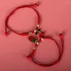 Charm Bracelets Set Of 2 Handmade Elegant Strawberry/Cherry Pendant Woven Hand Rope For Friend Couple