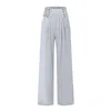 Pantalon féminin Femmes Été décontractée haute taille bched cotton lin palazzo pantalon de plage baggy avec pantalon de poche