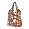 Orangewhite ve kahverengi daire retro desen alışveriş çantası tote taşınabilir geometrik yiyecek alışveriş