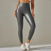 Pantaloni da donna in pelle per le donne con fitness elastico a vita alta