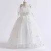 Abiti da ragazza adolescente Abito da tempo bianco per la festa di nozze Floral Tulle Kids First Communion Dress per Big Girl Elegant Princess Mesh Vestidos