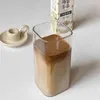 Tumblers 1/2pc vierkante hittebestendige koffieglas beker met deksel en stro transparante melk theesap mok voor thuisbar drinkware H240506 9ZD3