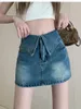 Skirts Summer Vintage High Waist Denim Women's Skirt Slim Solid Color Tight Hip Black Blue Simple A-line