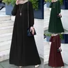 Vêtements ethniques Abayas musulmanes Dubaï Robe arabe pour femmes couleur solide cou rond manches longues robes plissées