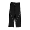 Calça masculina American Trend Brand Mens Black Zipper Design com costuras estreitas ligeiramente planas Firação vertical Calças casuais retro Retro Trouserl2405