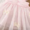 Vestidos de menina roupas infantis, garotas de verão vestidos doces tridimensionais arco de cor de cor sólida halter halter 1-3 anos crianças crianças
