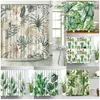 Tende per doccia piante tropicali beige fiore di palma verde foglie fiori arredamento nordico in poliestere tessuto set di tende da bagno