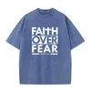 Men's T-Shirts Faith Overcomes Fear Bible Scriptures Christian Pullover Bleached T-shirt J240506