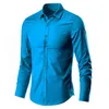 Social Mens Shirt Business Long Mange Nantinging est décoré Bureau professionnel décontracté facile à prendre soin de couleur solide 240418