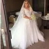 Avec mariage magnifique demi-plus robes manches de taille en dentelle applique perle tulle sweep trains plage personnalisée Bouche nuptiale vestiaire de novia de novia