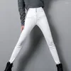 Kadınlar kot s-5xl artı kadife beyaz kadın yüksek bel sıska tozluklar uzun denim pantolonlar sıcak polar kalem pantolon kış je