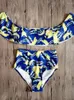 Dames zwemkleding afdrukken Mid-Taist Draad Gratis gestreepte sexy bikini set Strapless Fashion Bathing Suit Women Plant bodycon ropa mujer