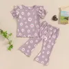 Ensembles de vêtements focusnorm 0-5y Petite fille Summer Lovely Clothes Set Floral Imprimer des manches courtes avec un pantalon-fond de cloche