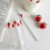 Tambuli da 300 ml di vetro simpatico fragola con paglia creativa acqua trasparente Student Milk Resistente al calore H240506