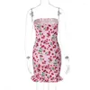 Sukienki swobodne skmy różowa sukienka dla kobiet ubranie 2024 Summerka drukowana seksowna bez ramiączek Patchworka krótka imprezowa odzież klubowa