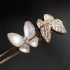 Designer Luxury Jewelry Ring Vancllf 925 Sterling Silver Fanjia White Shell Butterplätad med 18K Rose Gold Open Double Mother High Edition