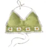 Damestanks Hollow Out Crochet Floral Camisole Vest For Women Halter Strappy V-Neck Colorblock Bikinis Bha's met borstkussen strandkleding