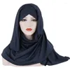 Vêtements ethniques en soie monochrome bandeau écharpe à étanche du vent chapeau de châle de couverture de mode pour femmes musulmanes Ramadan adapté à toutes les saisons