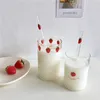 Tumblers 300ml High Borosilicate Nana Cute Strawberry Water Milk Beverage Glass Cup with Straw Upgrade Thick Edition Gift H240506 5YWH