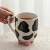 Gobelers 1pc 500ml 17oz mignon dessin animé tasse en céramique motif de vache créatif et tasse à eau tasse de café cadeaux de lait pour les amis enfants h240506