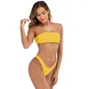 Swimwear féminin 2024 Bandeau Bikini Retournets Swimsuit Femmes Off Black Suite de baignade Solide Solide Micro Push Up Bather