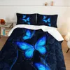 Duvet Cover 3PCS Modern Fashion Polyester -Set (1*Tröster + 2*Kissenbezug ohne Kern), bohmianer blauer Schmetterlingsbettbettschatz -Bett, weich bequem und bequem und