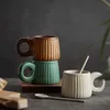 Tumblers Nordic Retro Kaba Seramik Kahve Kahve Kahve El Yapımı Halka Tutamak Seramik Kupalar Su Çayı Çekme Çiçek Latte Kahvaltı Kupaları H240506