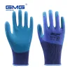 Gants 3 paires gants eColatex Gants anti-esplip GMG Blue Polyester avec des gants de sécurité enduit de palmier en latex Gants de construction
