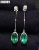 ZHHIEY Natural Emerald Earrings Genuine Solid 925 Sterling Silver Drop Earrings Real Emeralds Gemstone For Women Fine Jewelry CJ192189417